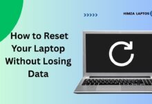Illustration showing a laptop reset icon with the text ‘How to Reset Your Laptop Without Losing Data