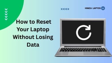Illustration showing a laptop reset icon with the text ‘How to Reset Your Laptop Without Losing Data